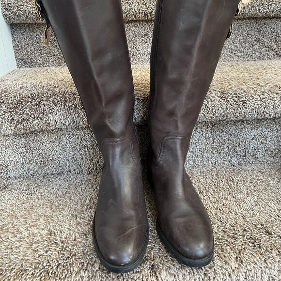 Coach Easton  Women's Tall Brown Side Zip Leather Boots. - Picture 2 of 13
